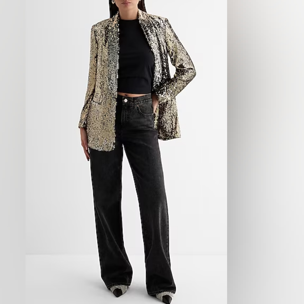 EXPRESS: Sequin Classic Peak Lapel Boyfriend Blazer - Picture 5 of 7
